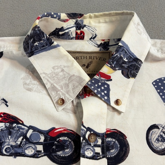 North River Outfitters L Short Sleeve Button Up Shirt Motorcycles American Flag - Picture 3 of 11